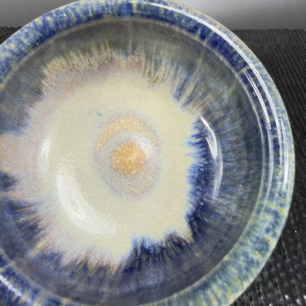 Hand‎ Made Stoneware Pottery Salt Cellar Container Artist Signed Drip Glaze Dish